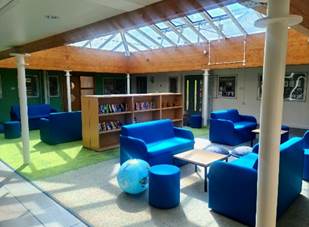 A soft seating area inside the new school